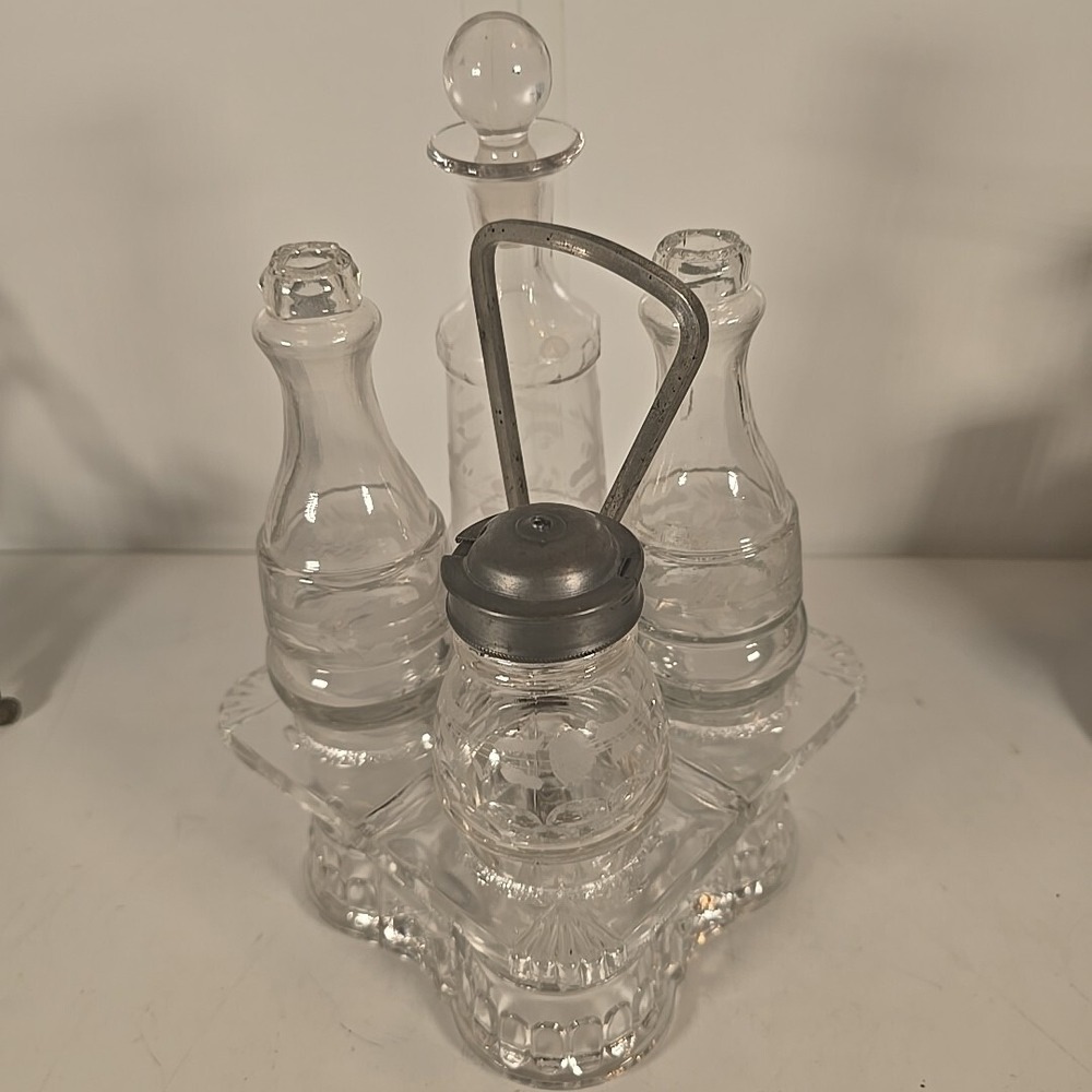 Salt & Pepper Shakers by Elson Glass Co Clear Blown Molded Caster Set 1800s Read
